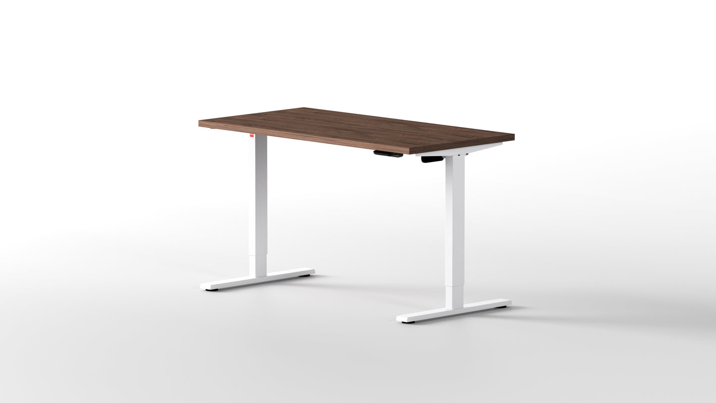 escritorio elevable de madera de roble oscuro con estructura blanca - [40755038945325]